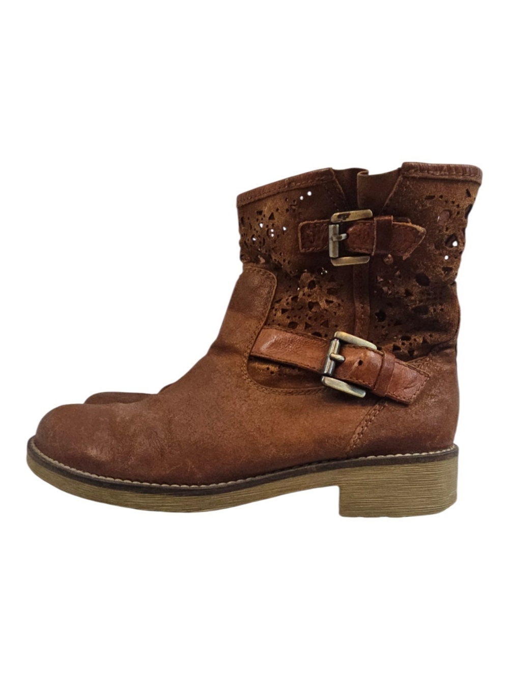 Geox Women's Rustic Brown Suede Perforated Buckle Ankle Boots